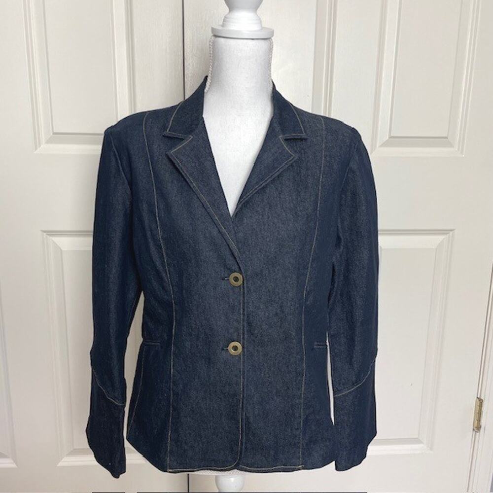 Fashion Bug Women's Weekend Stretch Denim Blazer Large Dark Wash Jacket Casual